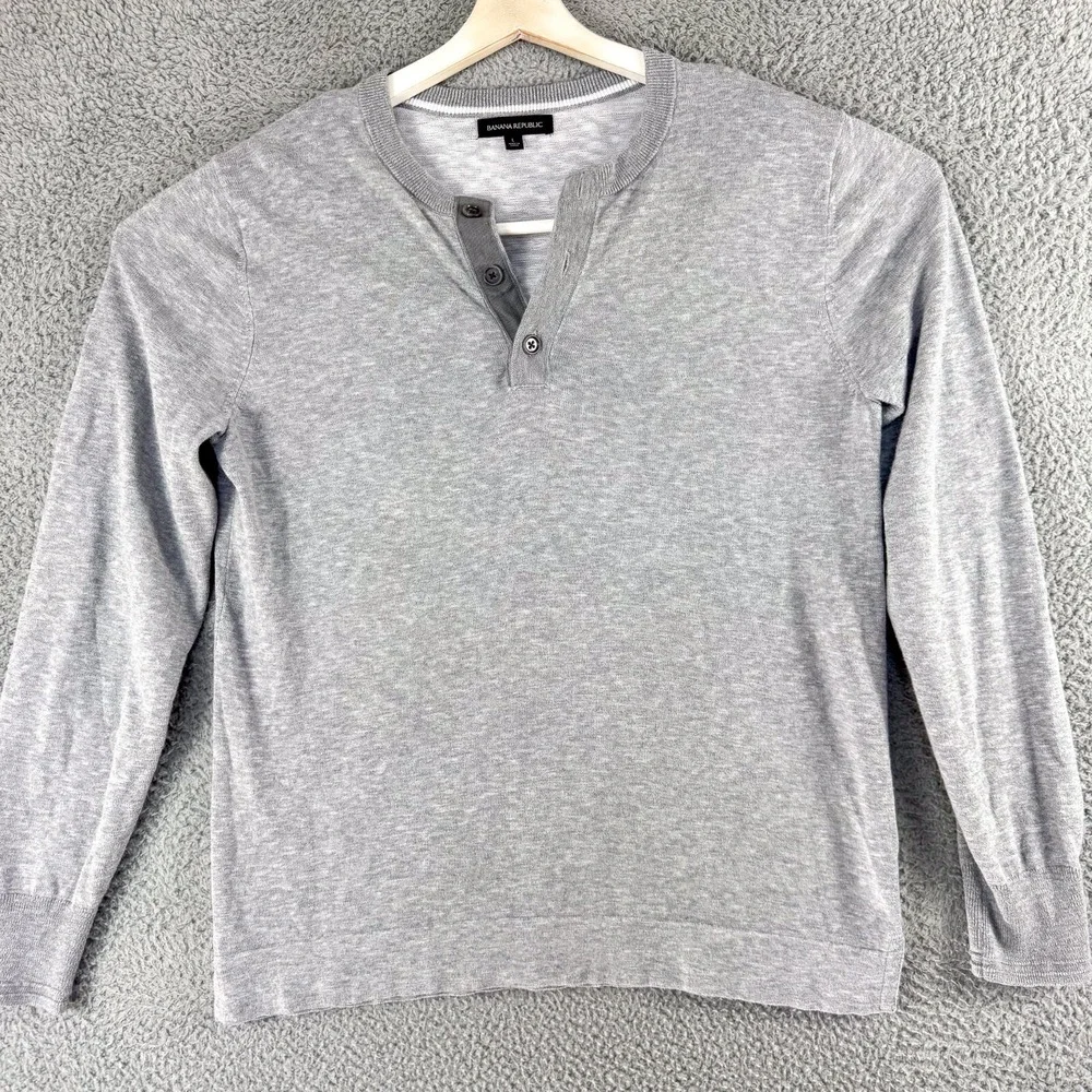 Banana Republic Shirt Mens‎ Large Gray Henley Outdoor Office Casual Camp Hike